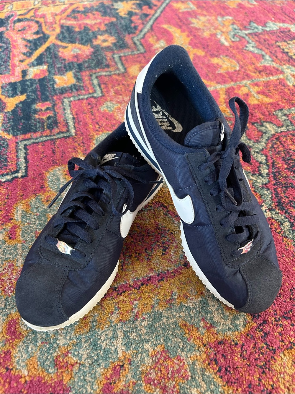 Nike | Women’s Navy Blue Canvas/Suede Lace Up Cortez Sneakers White Swoosh 8.5 - Picture 4 of 16